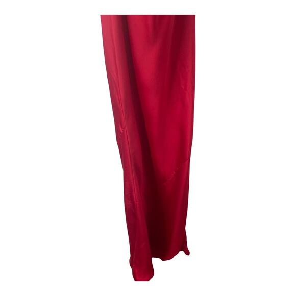 Norma Kamali One Shoulder Bias Maxi Gown Draped Back Satin Tiger Red Sz XS/34 - Picture 9 of 16